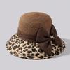 Fashion Leopard Print Bow Straw Hat Wide Brim Lightweight Women's Sun Hat Breathable Korean Style Fisherman's Hat Summer Outdoor