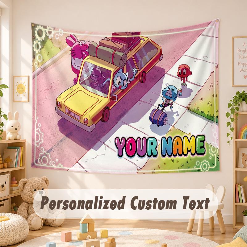 Arazzo con Testo Nome Personalizzato, Incredibile Mondo di Gumball Boho da Appendere al Muro, Arazzo Decorativo da Sfondo per Stanza