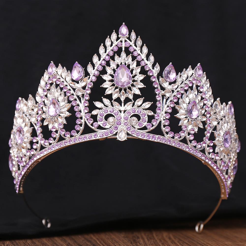 DIEZI Baroque Princess Green Purple AB Crystal Tiara For Women Girls Wedding Party Luxury Vintage Queen Crown Hair Accessories