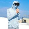 Men Summer Sun Protection Clothing Hooded Drawstring Long Sleeve UV Protection Coat Solid Color Zipper Placket Anti-UV Fishing Clothing