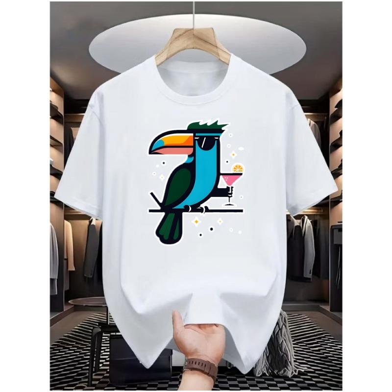 Cool Drink Toucan Men's Casual Digital Print Tee - Round Neck Short Sleeve Street Hip-Hop Style Summer Fashion Sporty Look