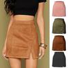 High-Waisted Suede Plush Women's A-Line Skirt - Solid Color, Zipper, Autumn/Winter Wardrobe Staple