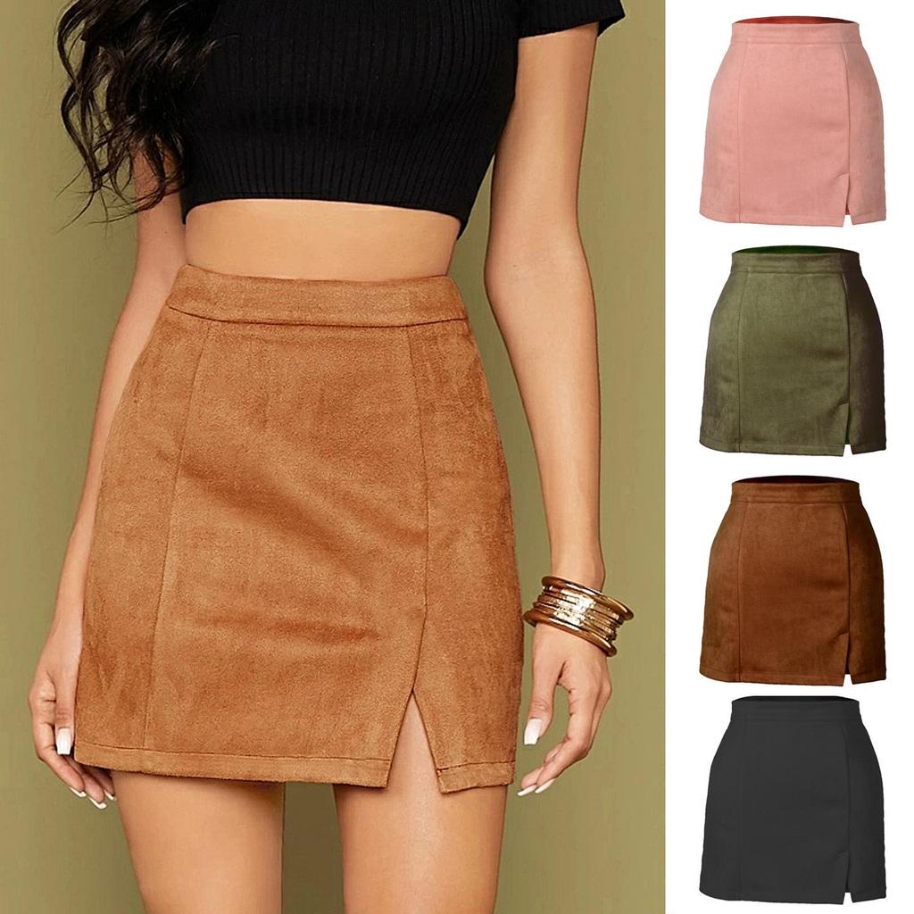 Jupe Patineuse en Velours Rasé pour Femme à Taille Haute - Couleur Unie, Fermeture Éclair, Indispensable Garde-Robe Automne/Hiver