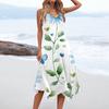 Robe mi-longue décontractée à col rond et sans manches pour femme, imprimé floral vintage avec ourlet irrégulier