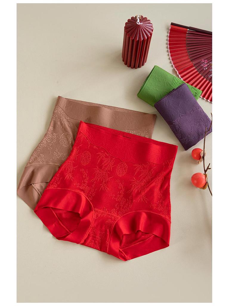 Mizhai Women's High-Waisted Tummy Control Silk Underwear, Chinese Style, Plus Size, Antibacterial Mulberry Silk Crotch