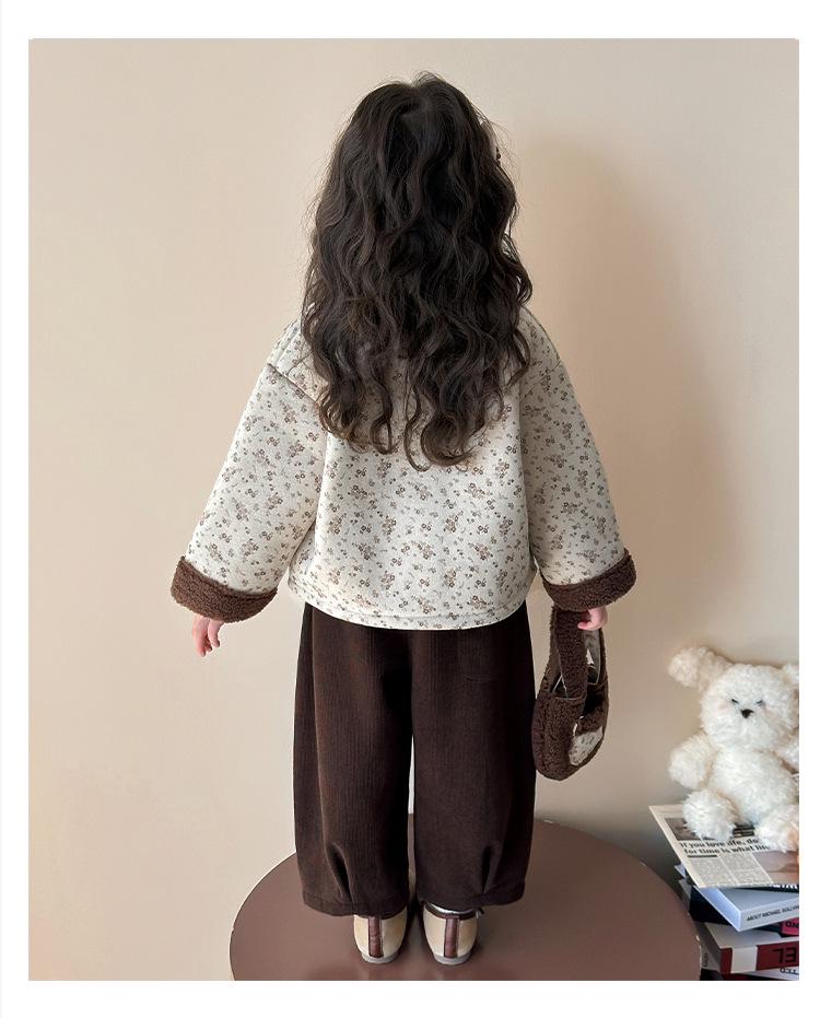Girls' Fleece-Lined Fur Coat and Pants Set - Autumn/Winter Fashionable One-Piece Sweater Coat.