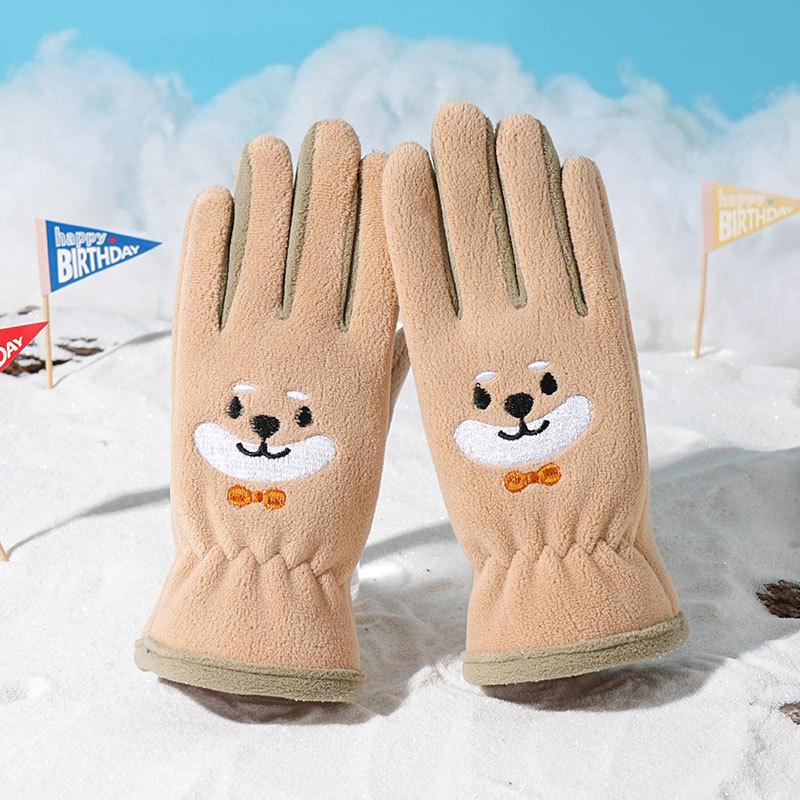 Gants pour enfants hommes et femmes ours de dessin animé brodés automne et hiver extérieur équitation patin à roulettes velours coupe-vent gants chauds