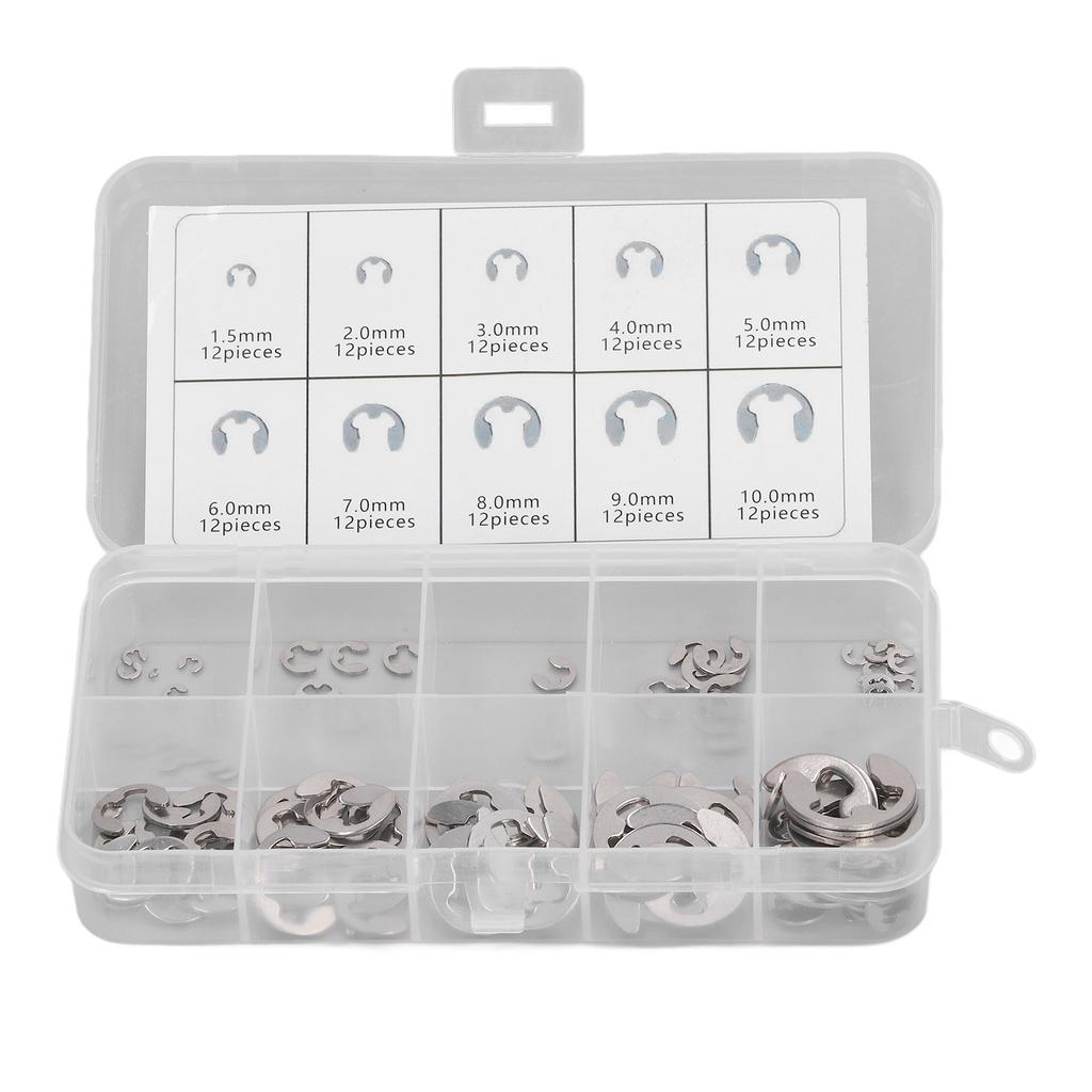 120Pcs E Clip Circlip Retaining Ring 304 Stainless Steel Assortment Set Kit for Bearing