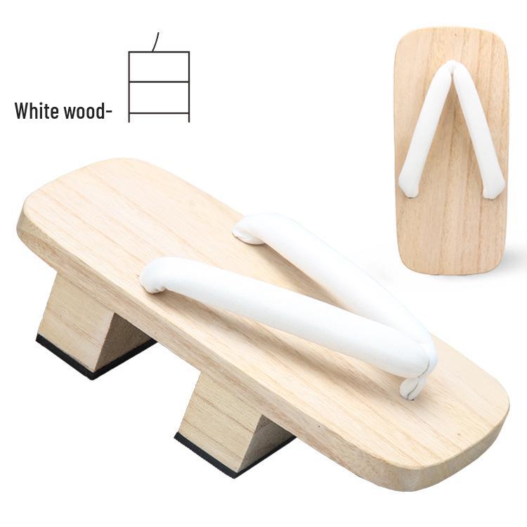 Men's White Two-Tooth Wooden Clogs - Japanese-style Summer Slippers for Comic Con, COS, Plain Color Series - Free Shipping