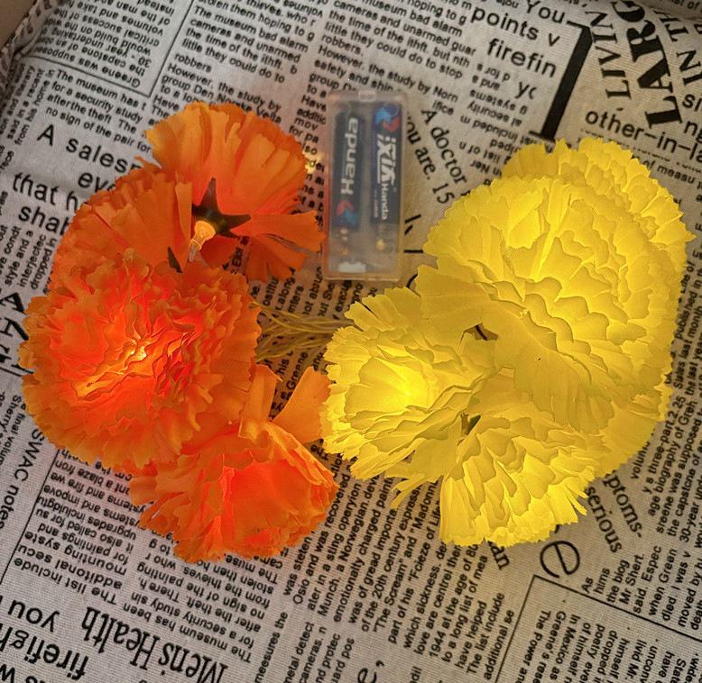 LED Dahlia & Chrysanthemum String Lights – Halloween & Ghost Festival Decorative Marigold Lights