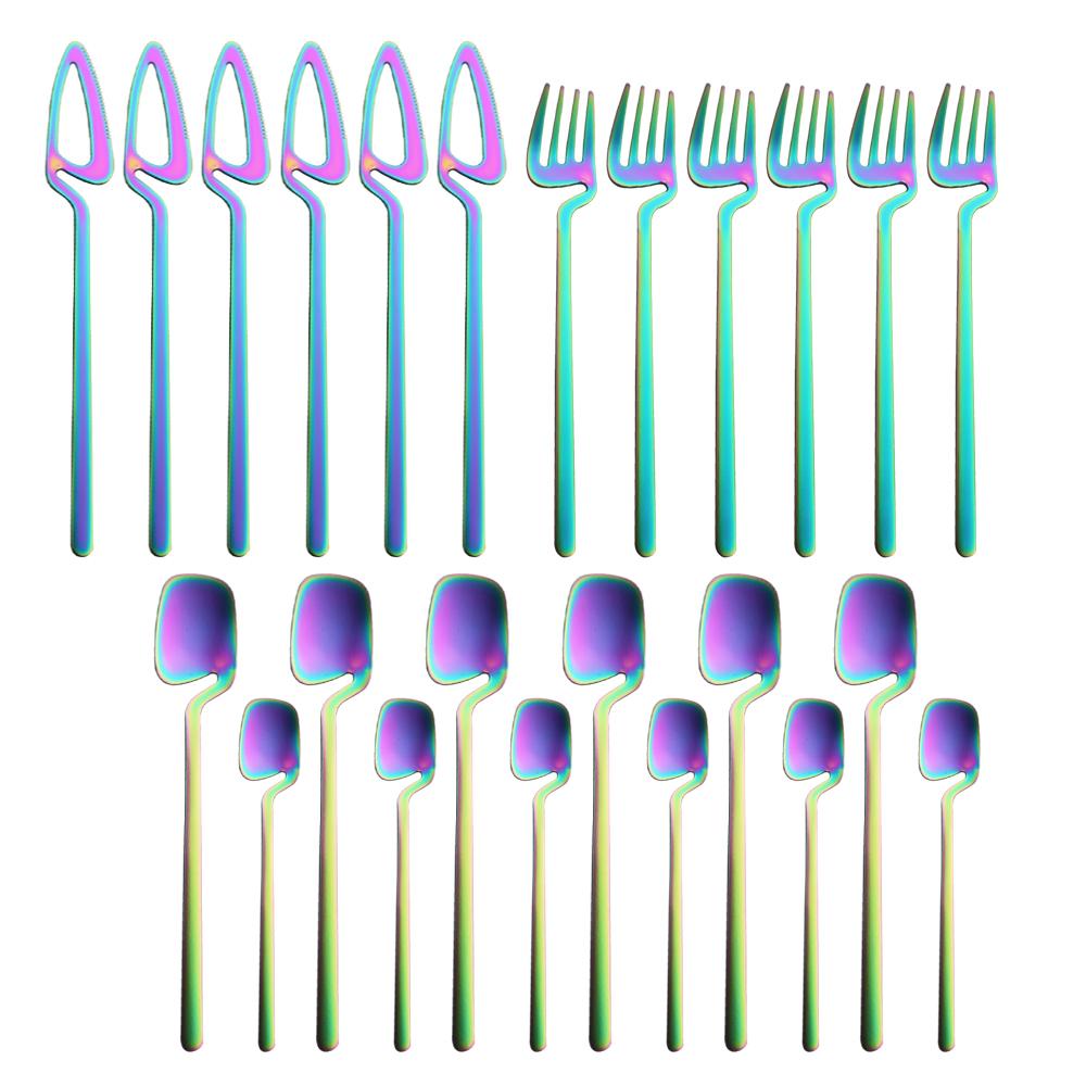 Newest Orange Silver 304 Stainless Steel Dinnerware High Quality 24Pcs Cutlery Set Matte Blue Flatware Knife Fork Spoon Hanging Tableware Set