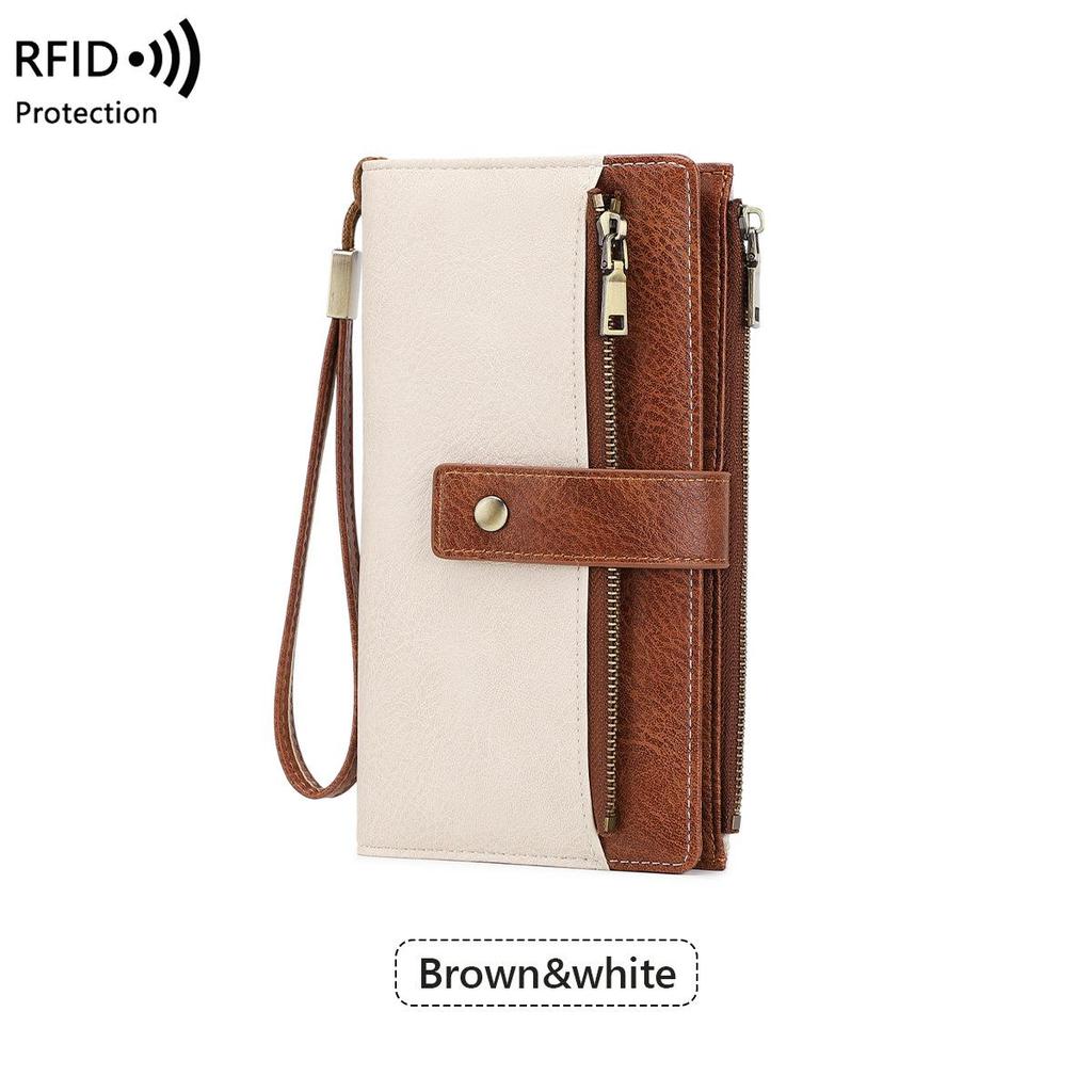 Dames RFID Anti-magnetische Lange Portemonnee: Retro Drievoudige Clutch met Meerdere Kaarthouders