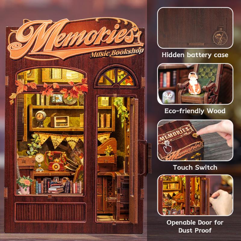 DIY Book Nook Kit Miniature Wooden Dollhouse with Lights Bookshelf Insert 3D Puzzle Model Owl Bookstore Gifts