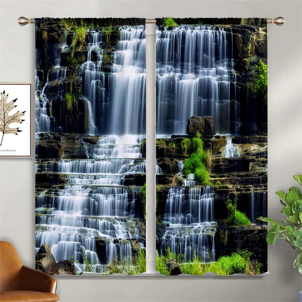 Natural Scenery 3d Print Decoration Decorative Curtains, Living Room Bedroom Kitchen Semi-Blackout Curtains 2PCS