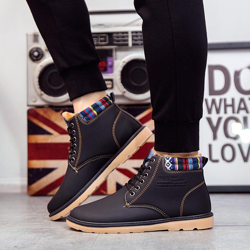 

Плюс утолщение осень зима отдых на открытом воздухе мужские ботинки теплые инструменты хлопковые ботинки английские ботинки мужская обувь зимние ботинки 44 чёрный