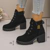 Foreign Trade Large Size Thick Heel British Style Color Matching Martin Boots Women's New Thick-soled Waterproof Table Lace-up Leather Boots