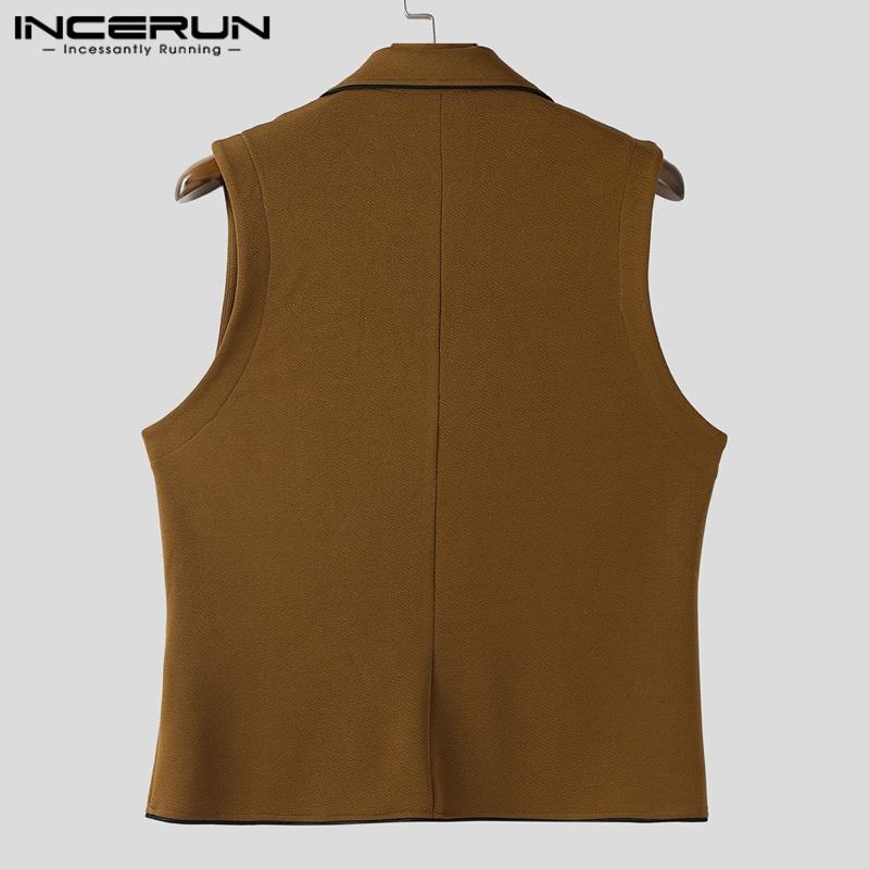 INCERUN Men Lapel Neck Sleeveless Stitching Casual Thin Slim Vest Waistcoat