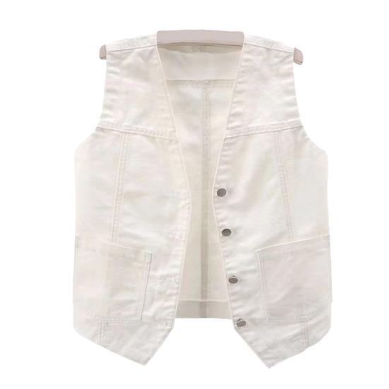 Vestă Dama Denim cu Buzunare Fără Mâneci cu Nasturi Largă Culoare Solidă Cardigan Gât în V