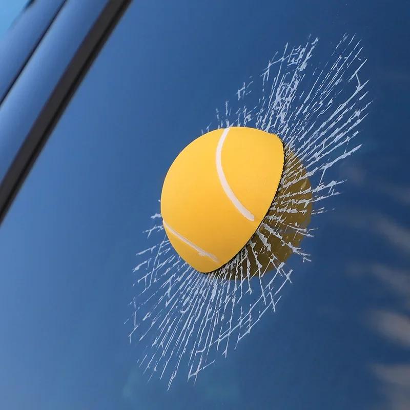 Car Styling Baseball Football Tennis Stereo Broken Glass 3D Sticker Car Window Ball Hits Self Adhesive Decal Car Stickers