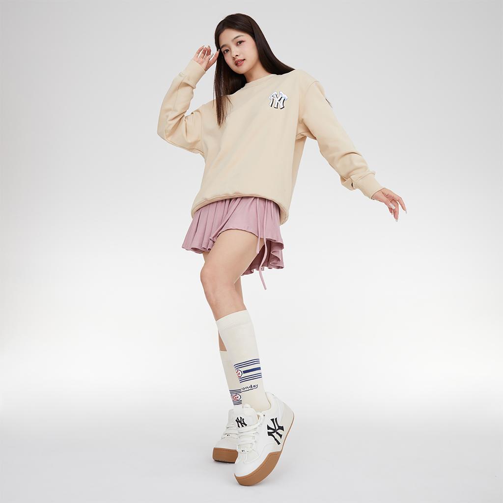 MLB Chunky Wide Low top Skateboard Shoes Unisex White Beige Sneakers 3ASXCCW3N-50CRS