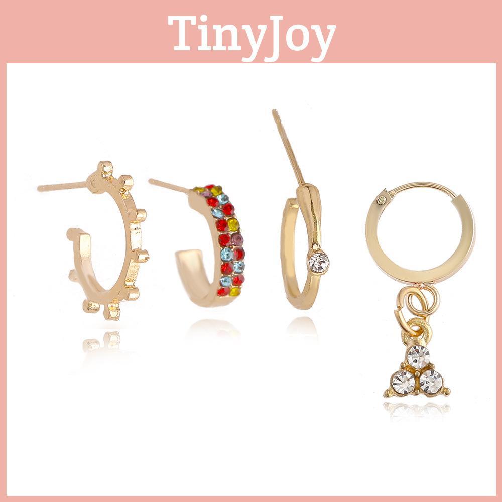 Contemporary Gold Alloy Rhinestone Geometric Stud Earrings Set Women For