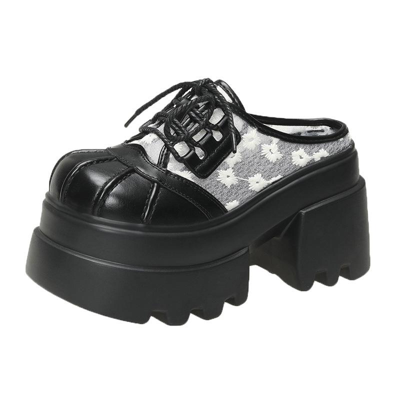 

Ретро круглый носок шнуровка толстая подошва большая голова тапочки весна увеличение роста универсальные повседневные маленькие кожаные туфли тапочки 39 бежевый