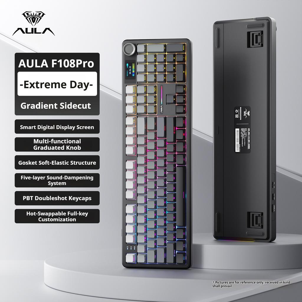 Aula F108 PRO Mechanical Keyboard Custom 100% Layout RGB Backlight Wireless Bluetooth Hifi Switch Gaming Keyboard