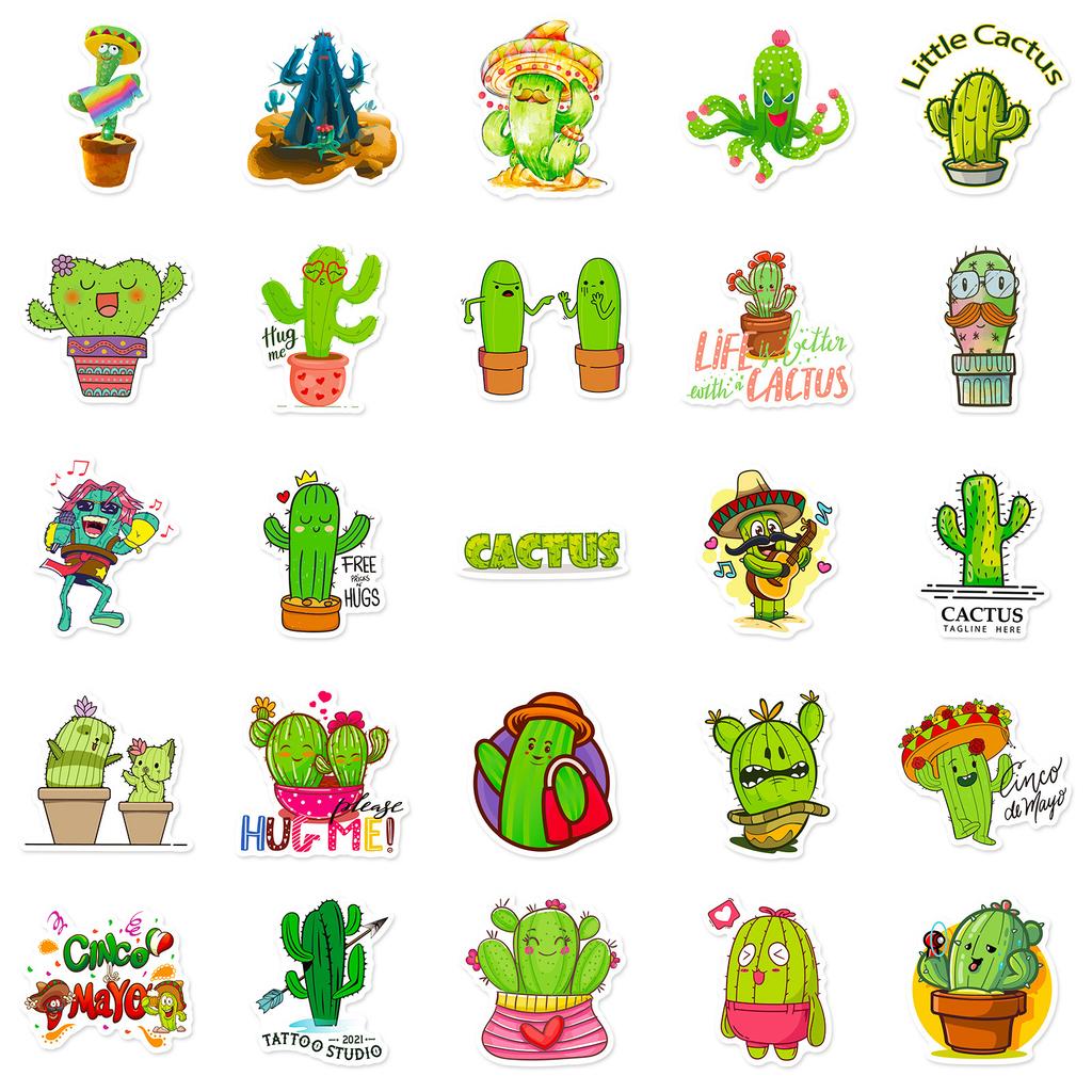 50 Original Small Fresh Cactus Stickers Ins Wind Plant Notebook Scooter Water Cup Sticker Hand Account Sticker