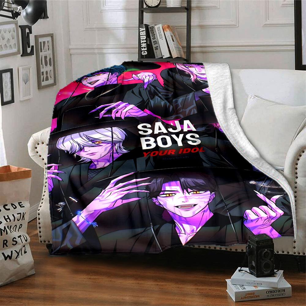 1pc Saja Boys Flannel Blanket [Cozy Throw Blanket] For Sofa, Bed, Travel, Camping, Livingroom, Office, Couch, Chair, And Bed