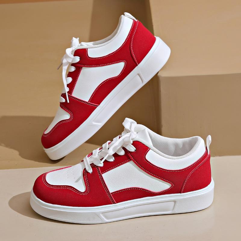 Fashion Women's Casual Sports Shoes Autumn New Round Head Front Lacing Splicing Anti-slip Wear-resistant Flat Shoes