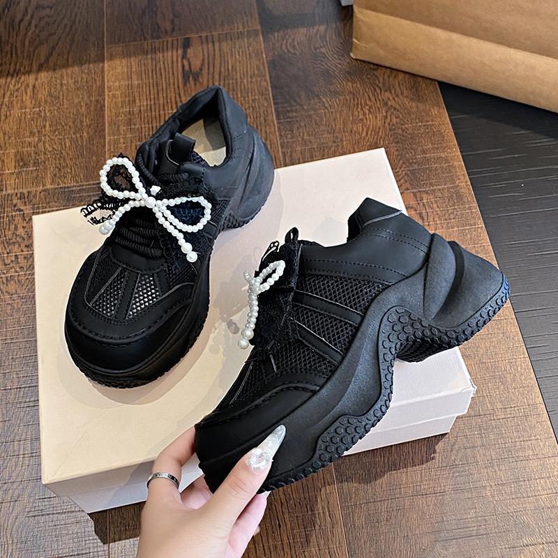Fashion Summer Hollow Out Thick Bottom Vulcanized Shoes Woman Chunky Platform White Sneakers Women Comfortable Lace Up Sports Shoes