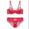 Women's Floral Lace Sheer Mesh Push Up Bra  Underwire Balconette Bralette with PantySexy Lingerie Set for Women