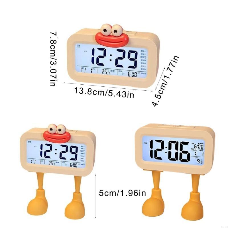 62KD Sausage Lip Cartoon Alarm Clock with Stable Feet Stand Battery Operated LCD Display Night Light Desk Clock Home Decors