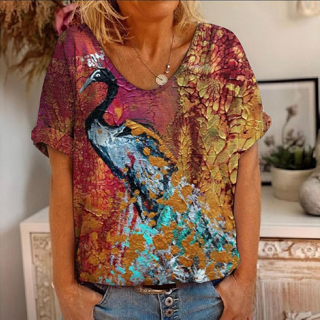 Summer Women's Short Sleeved New Flower Animal Painting 3D Printed Short Sleeved T-shirt