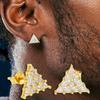 Iced Out Triangle Piercing Stud Earrings Homme Men Cubic Zirconia Simple Gold Color Hip Hop Ear Rings Jewelry Wholesale OHE152
