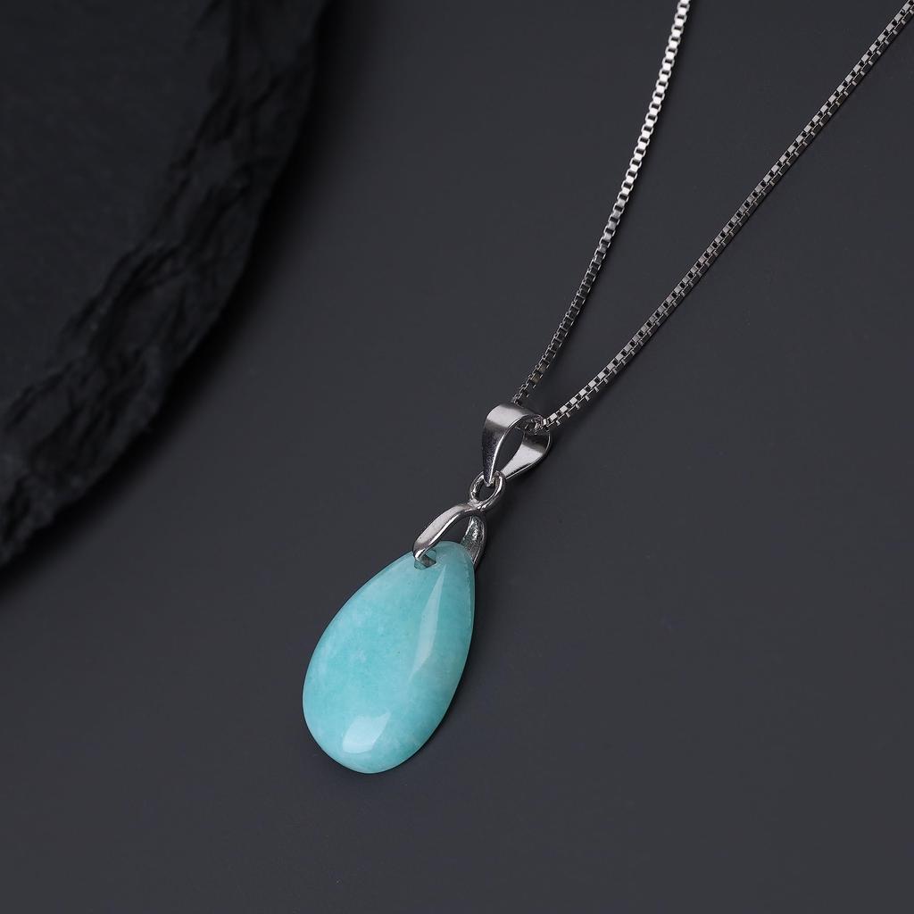 Amazonite Waterdrop 925 Silver Chain Necklace for Women [KOAI]