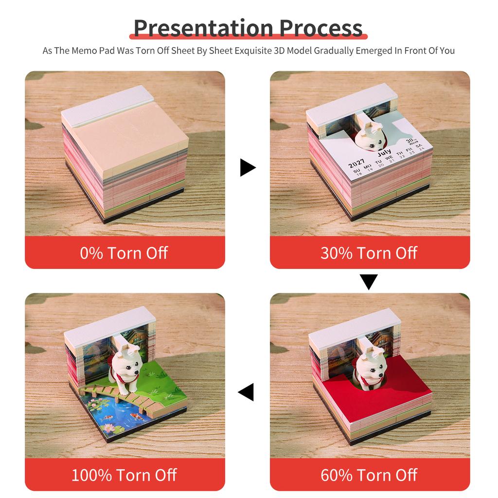 Abenteuerwelpe 3D Notizblock 2027 Kalender Reisender Hund Skulptur mit LED-Licht Ästhetische Schreibtischdekoration Haustierliebhaber Geschenk Hülle