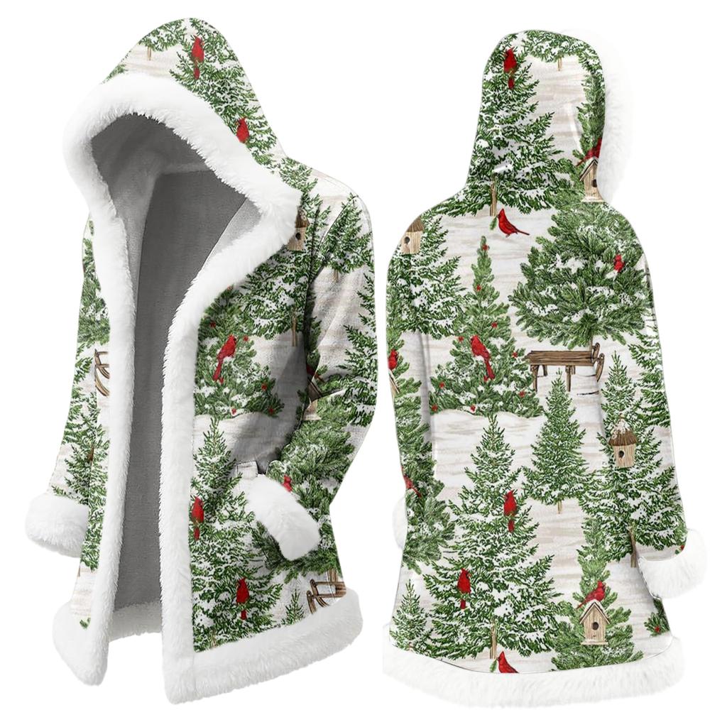 Men's Christmas Long Hooded Cardigan With Pockets Warm Jacket