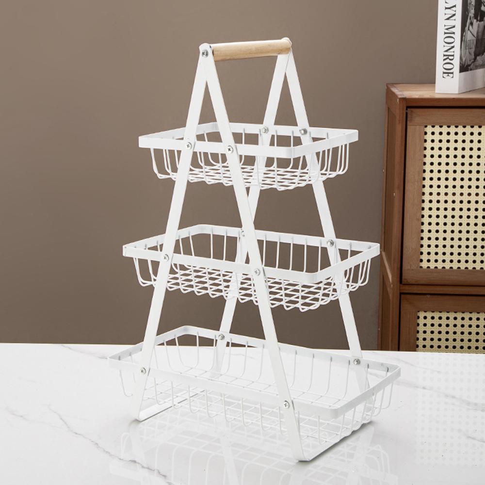 2/3-Tier Metal Fruit Basket Stand Foldable Kitchen Countertop Organizer For Vegetables Snacks Bread Storage Living Room Storage