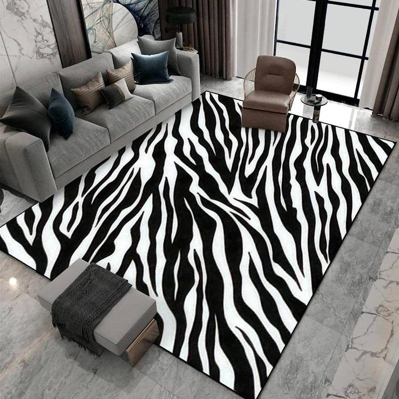 Modern Zebra Animal Pattern Carpet Mat Black White Striped Rug Minimalist Non-slip Large Area Home Decoration for Living Room