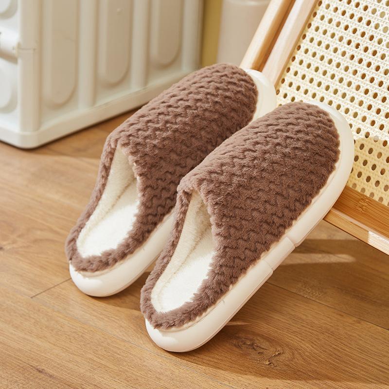 2025 new cotton slippers fashionable and simple imitation rabbit fur solid color indoor home stepping on shit couple wearing hair mop