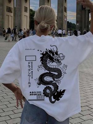 Summer Women's T Shirt Streetwear Anime Japanese Dragon Graphic Men Tee Oversized Novelty Vintage Casual Trendy Top Clothing