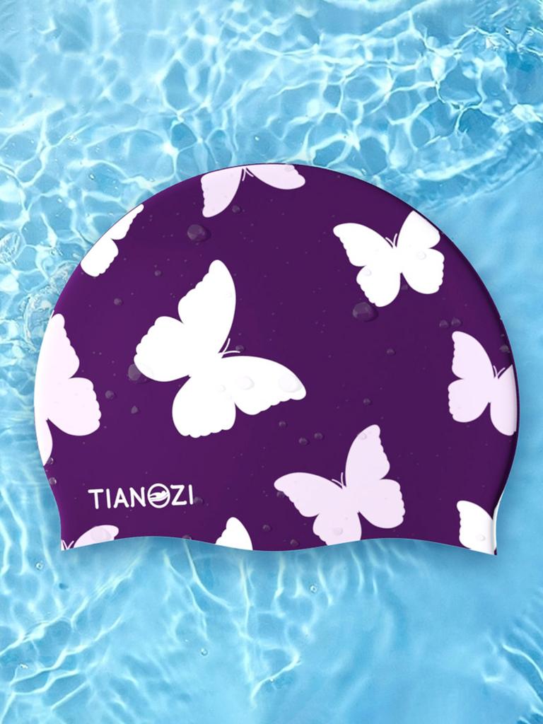 Adult Silicone Swimming Cap: Waterproof, Non-Slip, High Elasticity with Butterfly Pattern, Unisex