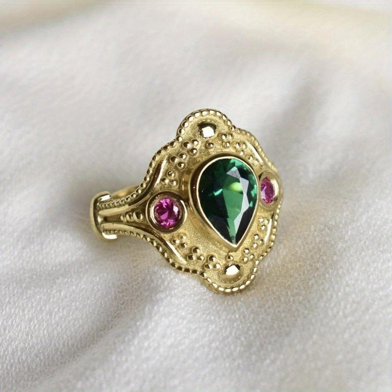 

1Pc Fashionable Classic Inlaid Green Synthetic Zircon Ring 13 золотой