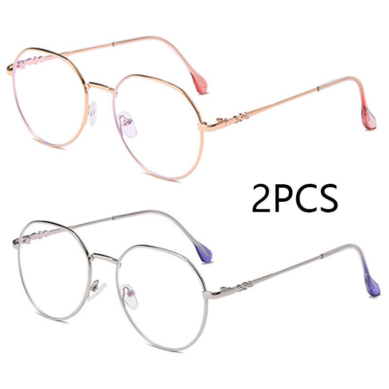 

2Pcs Myopia Glasses Women Blue Light Computer Eyeglasses Girls Metal Round Frame Shortsighted Eyewear
