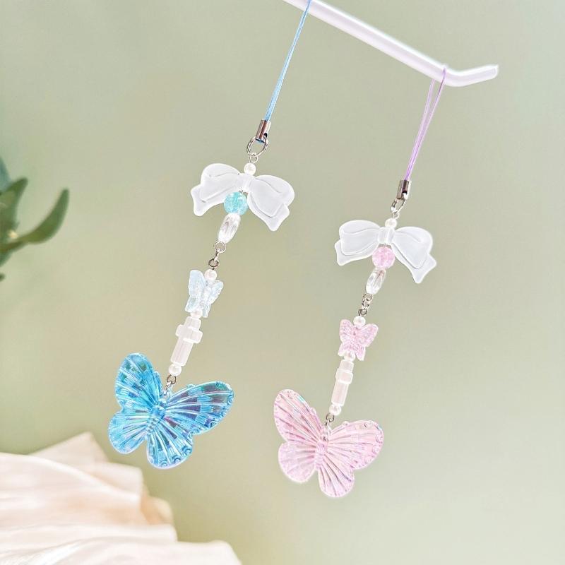 Elegant Butterfly Phone Lanyard Multipurpose Phone Charm Ornament Acrylic Pendant Mobile Accessory for Women Daily Use