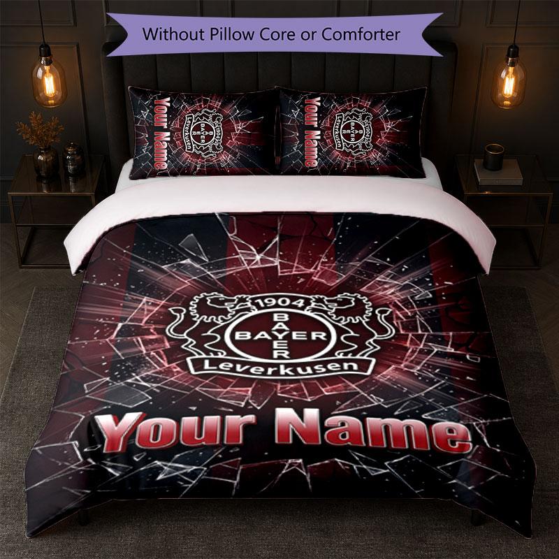 Set Biancheria da Letto Personalizzato Bayer Leverkusen Calcio Testo Nome Personalizzato 1 Copripiumino + 2 Federe Logo Calcio Regalo Personalizzato per Occasioni Speciali Decorazione Camera da Letto