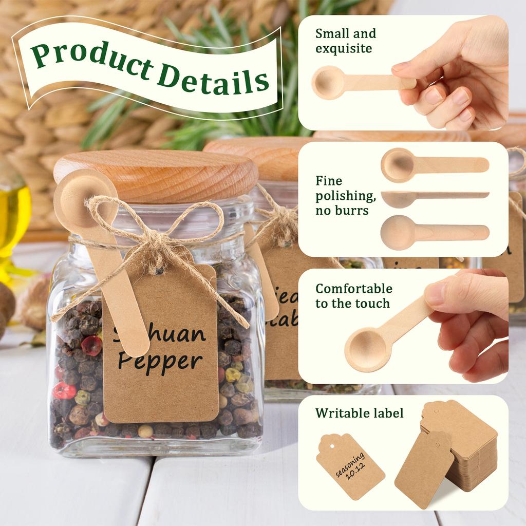 100Pcs Mini Wood Spoons Multipurpose Wooden Little Teaspoon for Spice Jam Coffee Bean Measuring Spoon Kitchen Short Handle Scoop