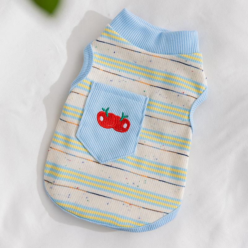 

Cherry Embroidery Color Dot Striped Vest Small Dog Puppy Cat Summer Two Feet Sleeveless Pet Dog Clothing XXL (recommended weight 15-10kg) бонди синий