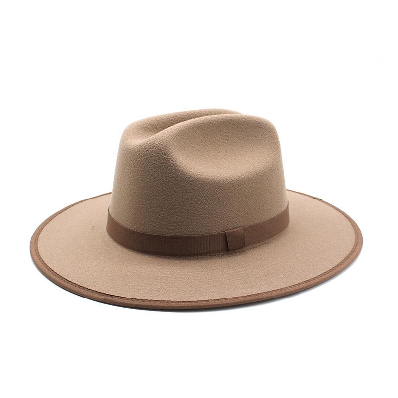 Wełniany kapelusz kowbojski, kapelusz typu fedora z taśmą, europejski i amerykański kapelusz jesienno-zimowy